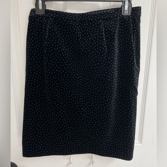 Theory Black White Polka Dot Velvet Pleated Wrap Skirt 100% Cotton Womens Size 2 - Picture 3 of 8